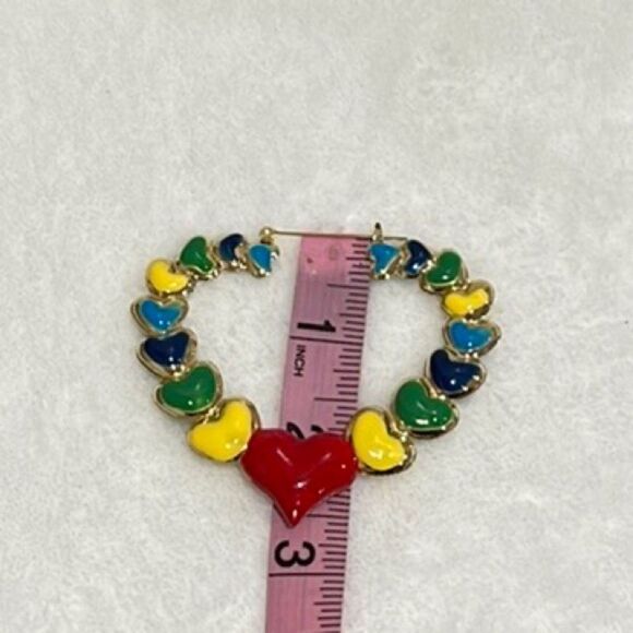 NWOT Enamel puffy heart hinge hook earrings - Picture 3 of 3